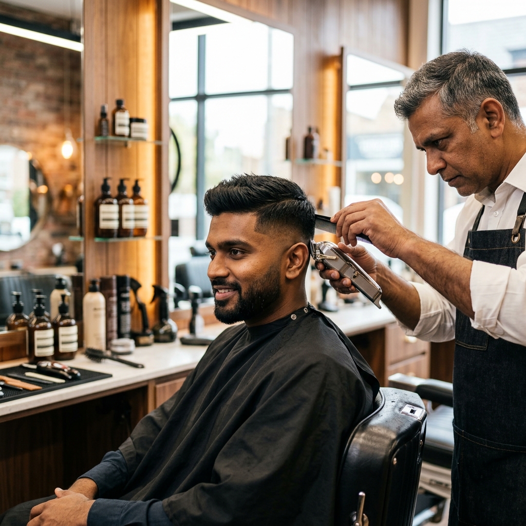 Men's professional haircut at Adorn & Aura