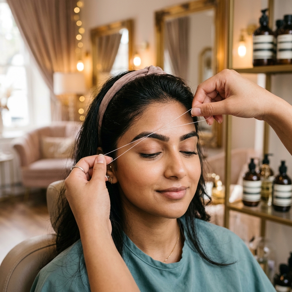 Expert eyebrow threading at Adorn & Aura